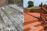 a before and after of a house deck resurfacing