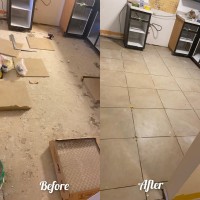 a before and after of a floor remodeling