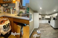 a before and after of a kitchen remodeling