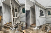 a before and after of a porch remodeling