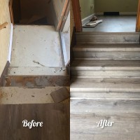 a before and after of a staircase remodeling